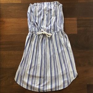 Navy and white strapless dress